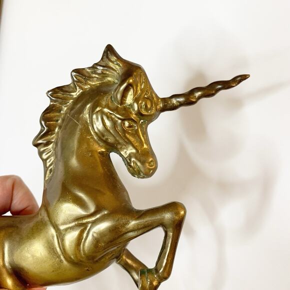 Vintage Solid Brass Unicorn Figurine Statue Collector Rearing Mystical Mythical - Picture 7 of 8